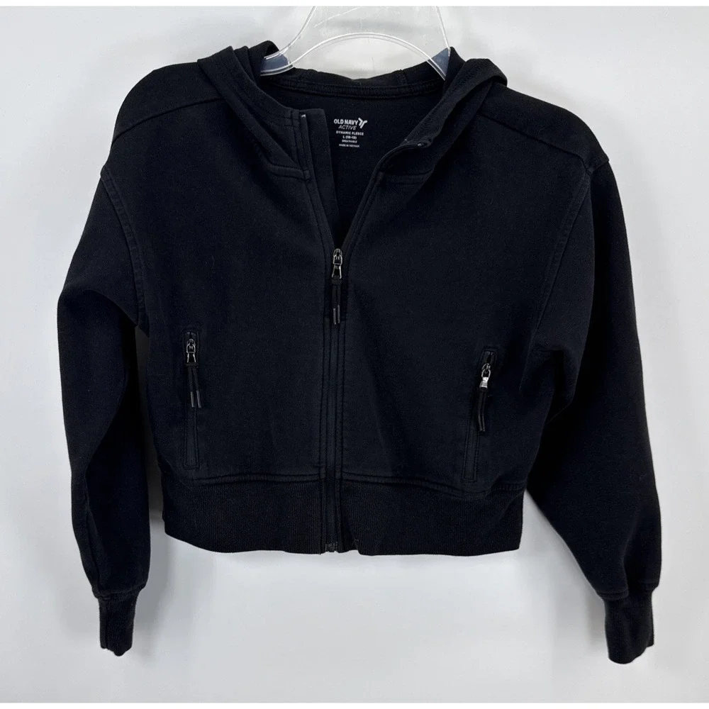 Old Navy Active Dynamic Fleece‎ Hoodie Girls L (10-12 Charcoal/black Accents